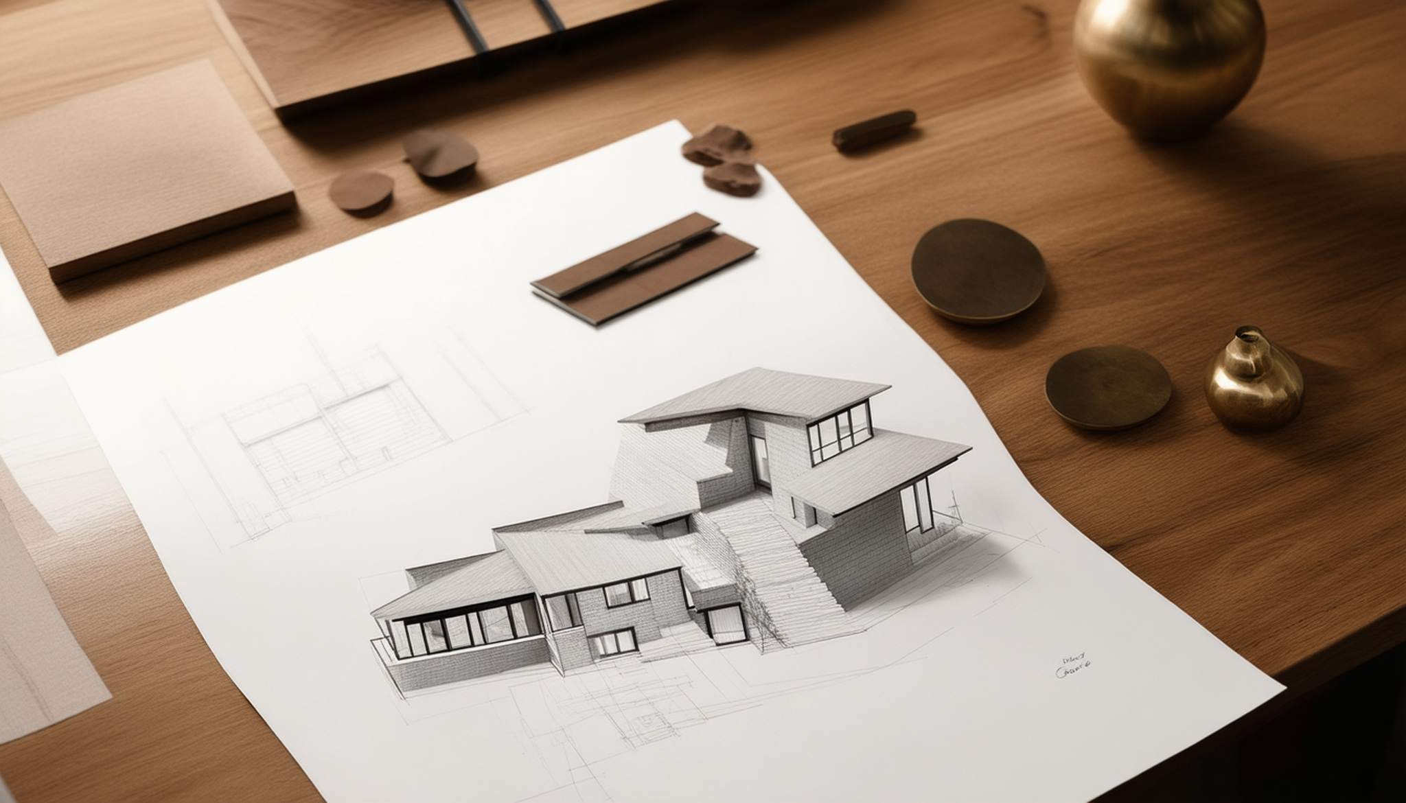 Architect's models and drawings for a bespoke residence