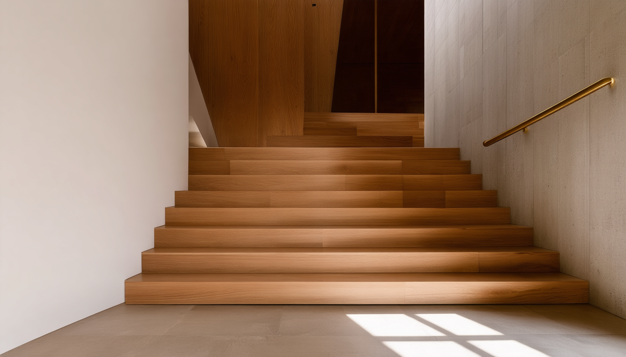Board-formed concrete stair descending underground